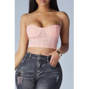 Lovely Trendy Hot Drilling Decorative Pink Camisol