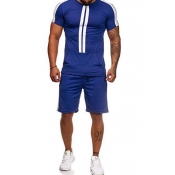 Lovely Casual Striped Blue Two-piece Shorts Set