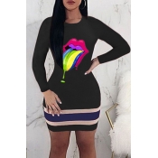 Lovely Casual Print Black Mini Dress