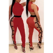 Lovely Casual Hollow-out Red One-piece Jumpsuit