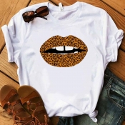 Lovely Casual O Neck Lip Print White Plus Size T-s