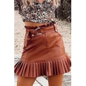 Lovely Trendy Ruffle Design Brown Skirt