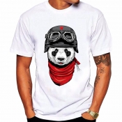 Men Lovely Casual Cartoon Print White T-shirt