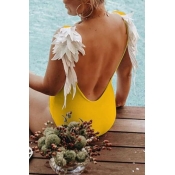 Lovely Backless Yellow Bathing Suit One-piece Swim