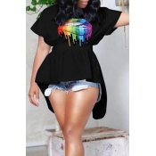 Lovely Casual Print Black Plus Size T-shirt