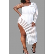 Lovely Sexy One Shoulder Hollow-out White Plus Siz