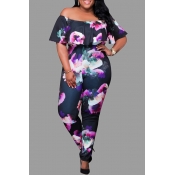 Lovely Casual Print Black Plus Size One-piece Jump