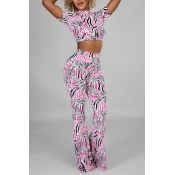 Lovely Casual Print Pink Two-piece Pants Set