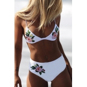 Lovely Embroidered Design White Bathing Suit Two-p