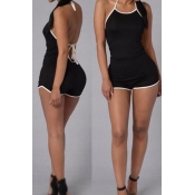 Lovely Casual Backless Black One-piece Romper