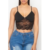 Lovely Sexy Patchwork Black Camisole