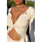 Lovely Casual Zipper Design White Cardigan