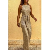 Lovely Trendy Lace-up Gold One-piece Jumpsuit