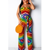 Lovely Trendy Striped Print Multicolor One-piece J