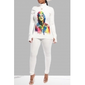 Lovely Casual Print White Two-piece Pants Set