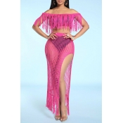 Lovely Tassel Design Rose Red Cover-up
