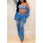Lovely Casual Print Blue Two-piece Pants Set