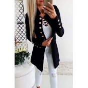 Lovely Casual Buttons Design Black Coat