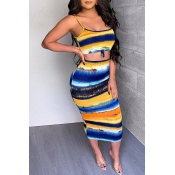 Lovely Casual Tie-dye Yellow Two-piece Skirt Set