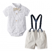 Lovely Trendy Print White Boy Two-piece Shorts Set