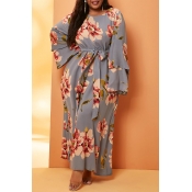 Lovely Leisure Print Grey Ankle Length Plus Size D