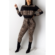 Lovely Casual Leopard Print Black Two-piece Pants 