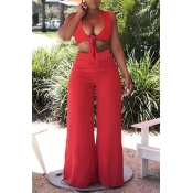 Lovely Trendy Knot Design Red Two-piece Pants Set
