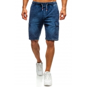 Lovely Casual Pocket Patched Blue Shorts