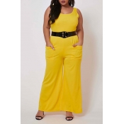 Lovely Casual Basic Yellow Plus Size One-piece Jum