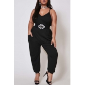 Lovely Sexy Basic Black Brown Plus Size One-piece 