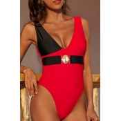 Lovely Patchwork Red One-piece Swimsuit