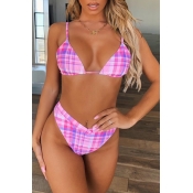 Lovely Grid Print Pink Two-piece Swimsuit