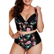 Lovely Print Black Two-piece Swimsuit