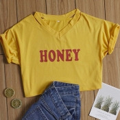 Lovely Leisure Letter Print Yellow T-shirt