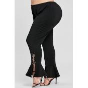 Lovely Trendy Flounce Design Black Plus Size Pants