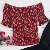 Lovely Sweet Floral Print Red Blouse