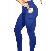 Lovely Leisure Pocket Patched Blue Leggings