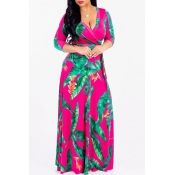 Lovely Casual Print Rose Red Maxi Dress