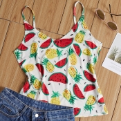 Lovely Bohemian Fruit Print White Camisole