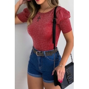 Lovely Casual O Neck Basic Bright Red T-shirt