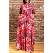 Lovely Trendy Print Red Maxi Plus Size Dress