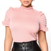 Lovely Sweet Fold Design Pink Blouse