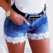 Lovely Casual Lace Hem Blue Shorts