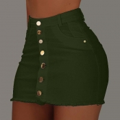 Lovely Casual Buttons Design Green Skirt