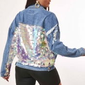 Lovely Trendy Patchwork Blue Jacket