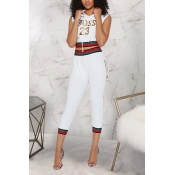 Lovely Casual Letter Print White Two-piece Pants S
