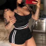 Lovely Sportswear Patchwork Black Two-piece Shorts