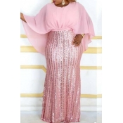 Lovely Trendy Patchwork Pink Maxi Plus Size Dress