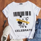 Lovely Leisure O Neck Cartoon Print White T-shirt