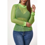 Lovely Casual O Neck Fishnet Green T-shirt